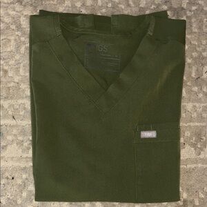 Figs Olive Green V-Neck Scrub Top